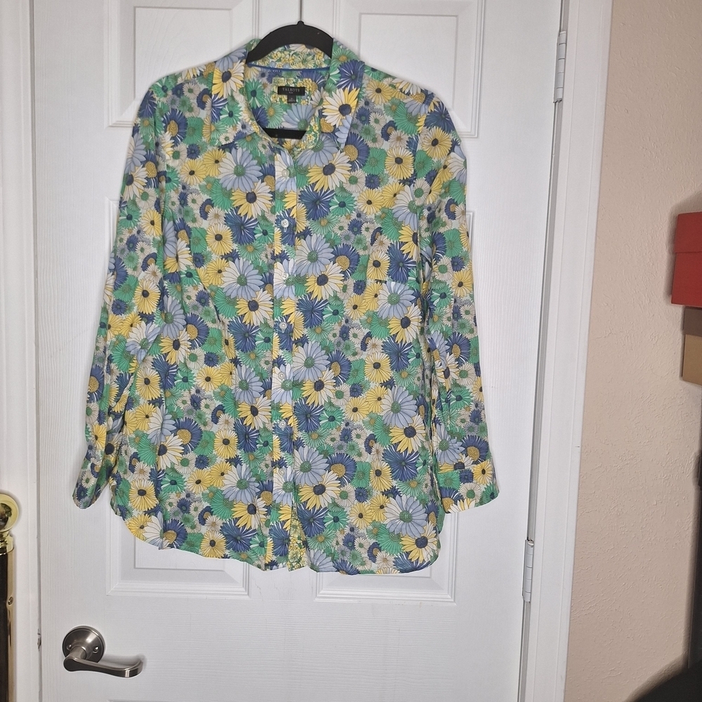 Talbots Cotton Button Front Shirt - Flower Power Size X - Picture 2 of 7